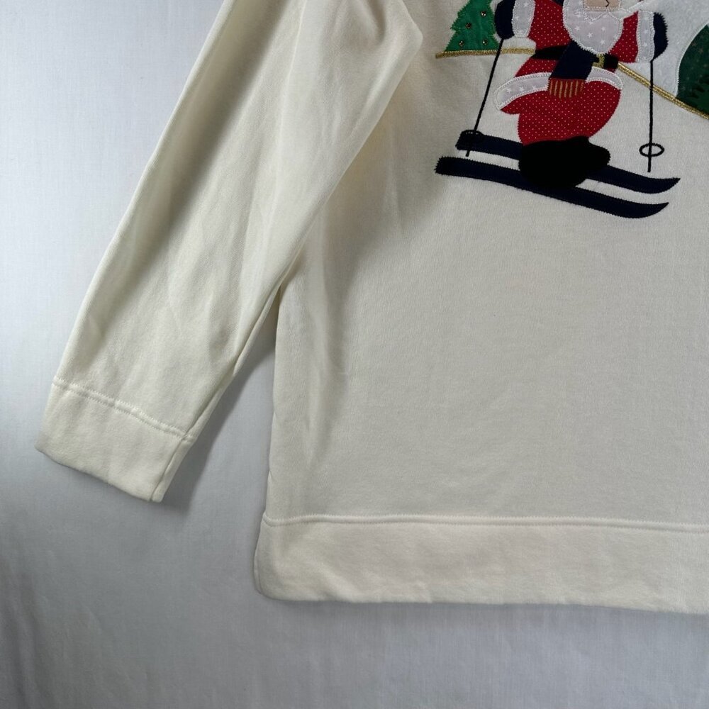 Bobbie Brooks Holiday Sweater L Christmas Tree Santa Embroidered Pullover Ivory - Picture 5 of 10
